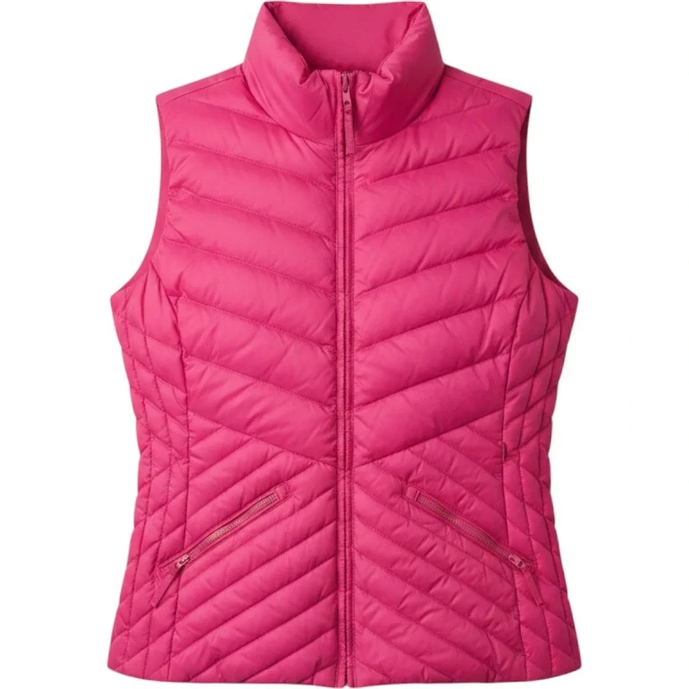 Talbots Womens Small Pink Chevron Quilted‎ Down Puffer Vest Full Zip Fuchsia